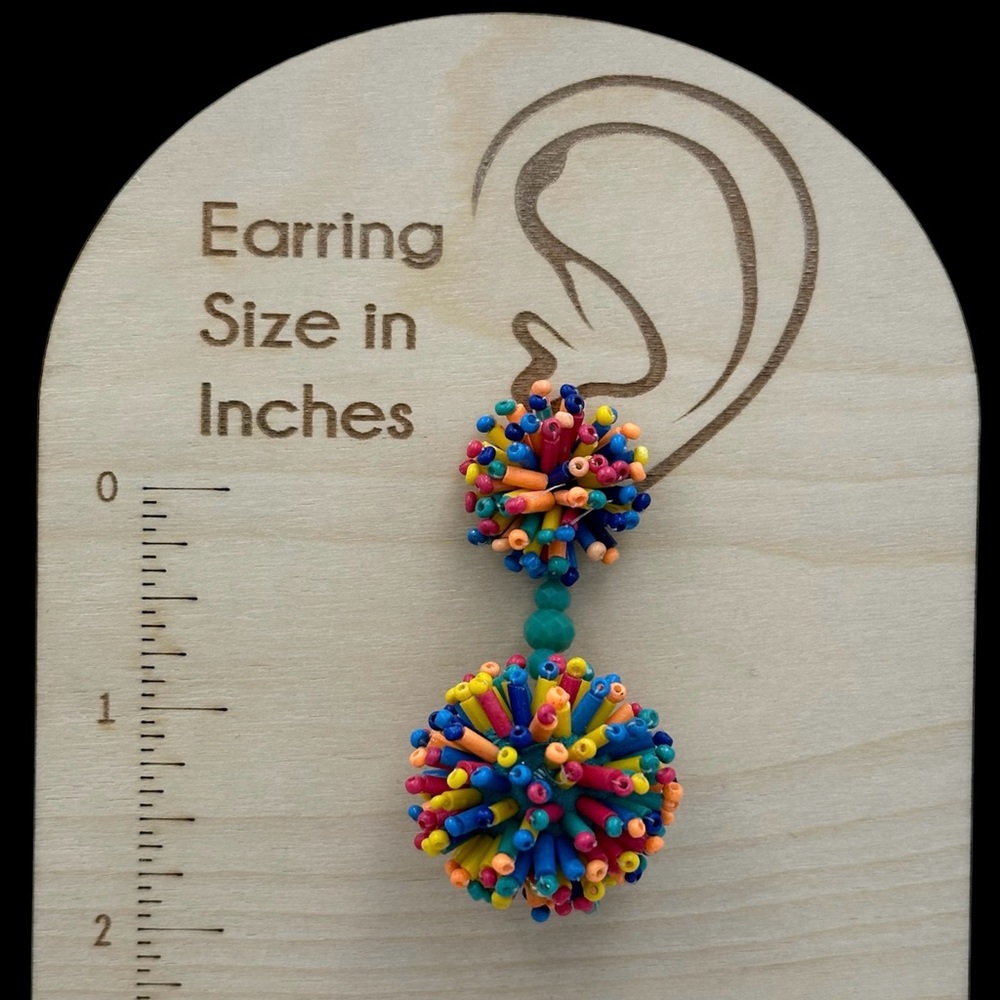 Funky Bead Burst Post Drop Multicolored Earrings - Picture 2 of 3